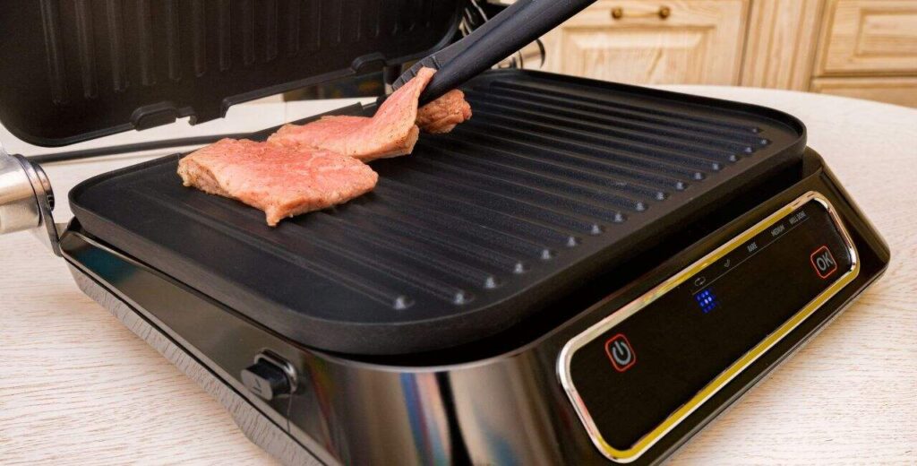 Teppanyaki steak grilling
