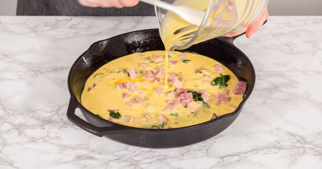 Frittata Wedges mixture into Baking plate