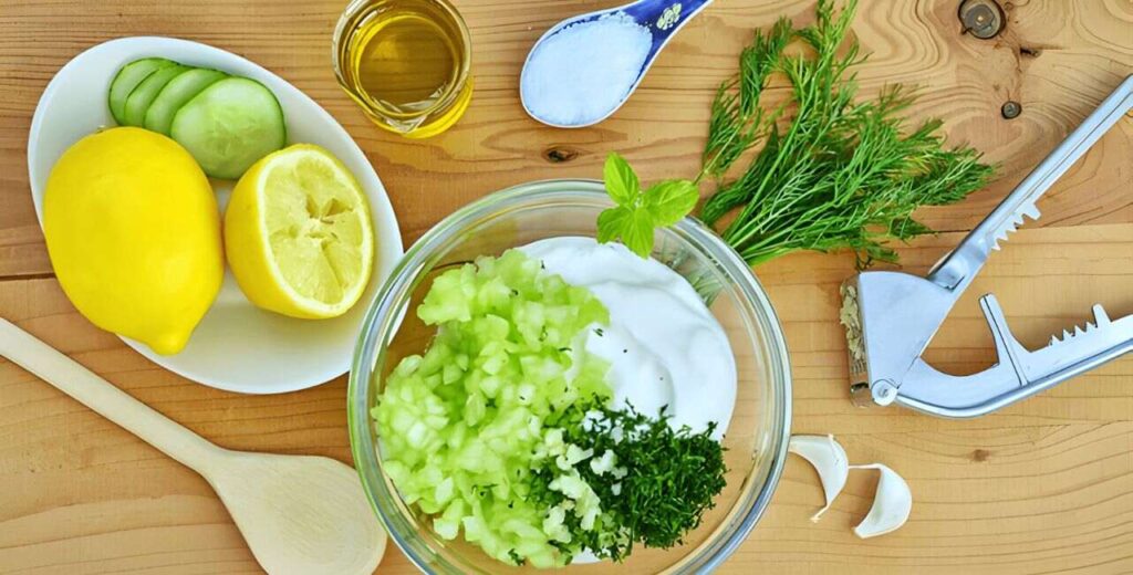 Cucumber, yogurt and dill in a Bowl