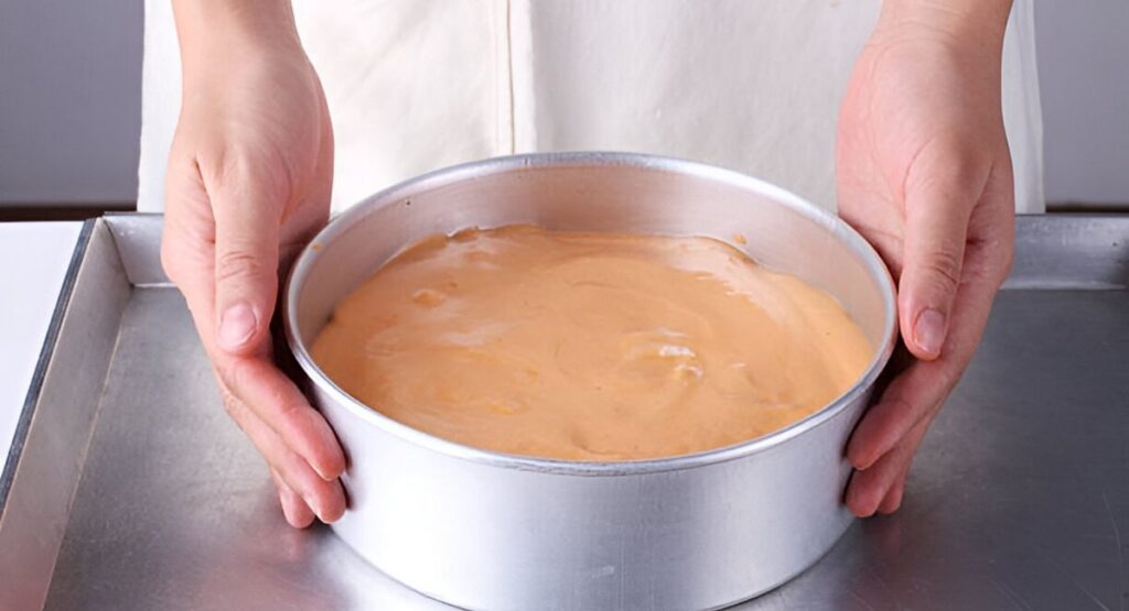 Florida Orange Flower Cake batter in a pan